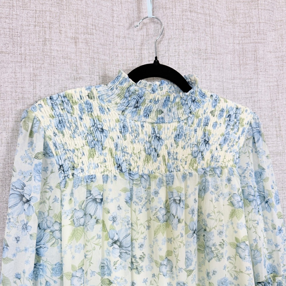 Storia Cottagecore Floral Tiered Mini Dress S Babydoll Sheer Fairy Boho Coquette - Picture 4 of 9